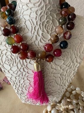 High Quality Fashion Long Necklace Genuine Stones with Tassel and Earrings